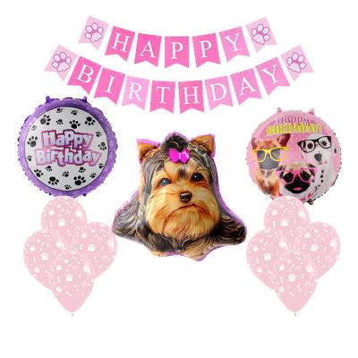 China Foil Girl Dog Balloon Set Yorkshire Terrier Head Balloon For Dog Birthday Party Supplies Pink Dog Balloon for sale