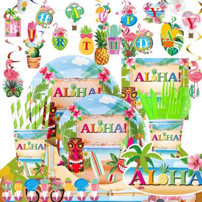 China Nicro Summer Holiday Disposable Hawaiian Luau Aloha Decoration Set Flamingo Party Supplies for sale