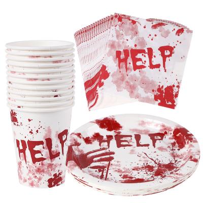 China Blood Hand Party Supplies Blood Hand Dish Cup Paper Napkin For Halloween Party Supplies Halloween Banner for sale