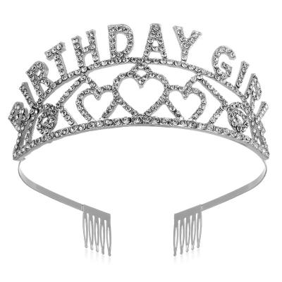 China Hot Sale Alloy Birthday Girl Rhinestone Birthday Crown For Adults Birthday Tiara Crown Headband Tiara for sale