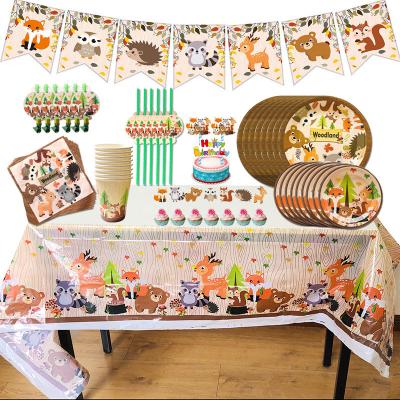 China Buzzy Party Disposable Eco-Friendly Woodland Animal Birthday Party Supplies Animal Theme Decoration Packs For Kid for sale