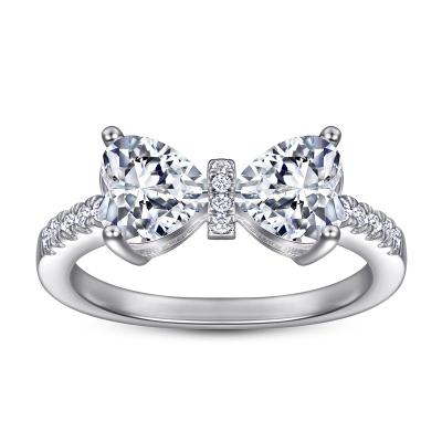 China 925 Sterling Silver CLASSIC High End Butterfly Bowknot Diamond Cubic Zirconia Finger Rings For Women Girls for sale