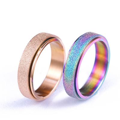 China Size6-13 TRENDY 6mm 5 Colors Promising Ring Unisex, Stainless Steel Stirrer Ring Sandblasted Spinner for Men and Women for sale