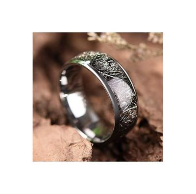 China Best New Design Hard Selling Black Meteorite Inlaid Titanium Stainless Steel Unisex Ring for sale