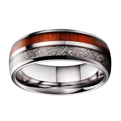 China Wholesale Anti-corrosion Simple Men And Women Tungsten Ring Polished Shiny Meteorite Titanium Steel Wood Inlaid Ring for sale