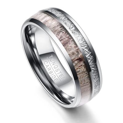 China Wholesale Fashion Design Corrosion Resistant Meteorite Antler Inlaid Titanium Stainless Steel Mens Wedding Ring for sale