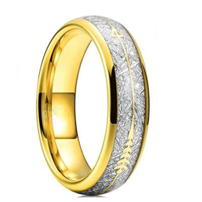 China Unisex Hard Meteorite Silver With 18k Gold Arrow Inlaid Titanium Stainless Steel Ring Wedding Band For Man for sale