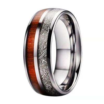 China Wedding Rings Anti-Corrosion Simple Silver Tungsten Ring For Men Women Band Polished Meteorite Wood Inlay Comfort Fit Fashion Shiny Ring for sale