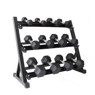 China Set 2021Gym Dumbbell Equipment Rack Chrome Circle Hex Dumbbell Rack With Set for sale