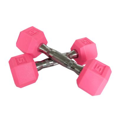 China China Manufacturer Yellow Power Training Equipment Rubber Covered Color Rubber Dumbbell Hex Dumbbell for sale