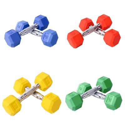 China 2021 Universal Hot Sale Gym Equipment Fitness Accessories Dumbell Set With Rubber Rack Hex Dumbbell 30lb for sale