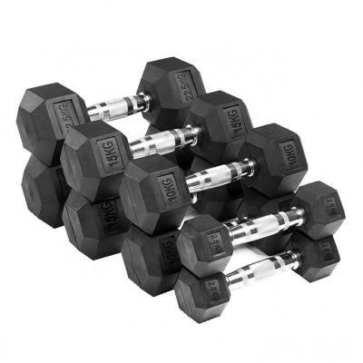 China Gym Rubber Covered Dumbbell Home Fitness Hex Dumbbell Rubber Dumbbell Logo for sale