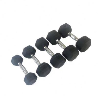 China Hexagonal Rubber Covered Dumbbell Manufacturer Full Black Coated Home Gym Weigh 2.5-50 Kg Dumbbell Set Hex Rubber Dumbbell With Rack for sale