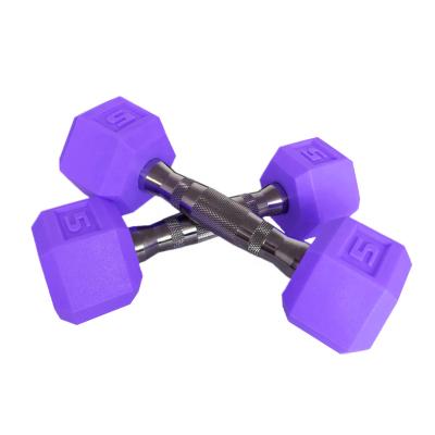 China Wholesale 2.5kg-22.5kg Black Red Color Rubber-Coated Hex Dumbbell Rubber Covered Dumbbell Set On Sale for sale