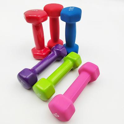 China Rubber Covered Dumbbell Colored Neoprene Coated Dumbbell Set Different Kgs With Rack Fitness Hex Neoprene Dumbbell Set for sale