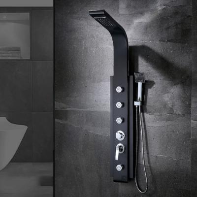 China Without Sliding Bar 2022 Modern 4 Shift Switch Bathroom Black Stainless Steel Shower Panel for sale