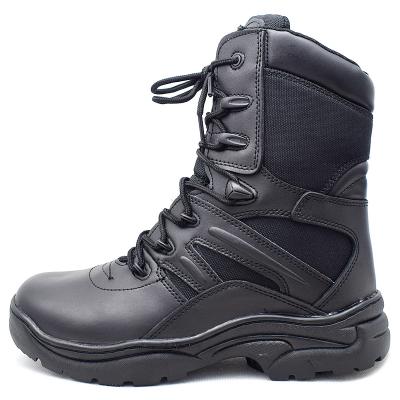 China Oxford Cloth High Cut Steel Toe Genuine Leather Black Tactical Military Boots for sale