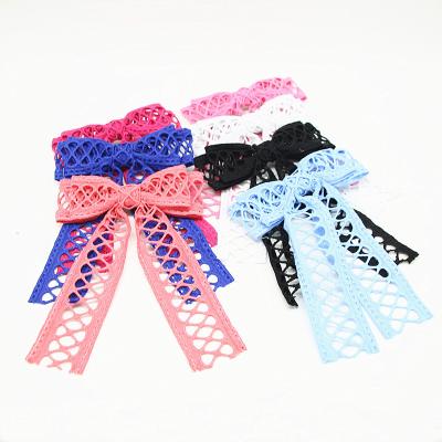 China Cotton lace designs custom hair accessories hallow style cotton lace alligator for big girl imitations cute ribbon baby hair clip for sale