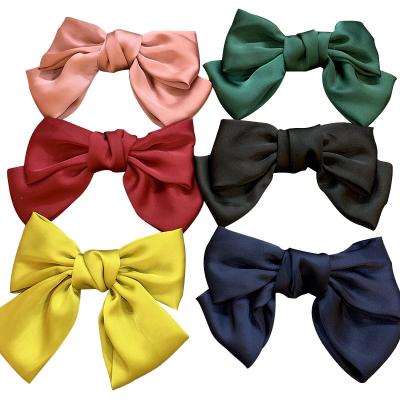 China 6 Inches Soft Comfortable Satin Bow Hair Clips French Decorative Silk Bow Butterfly Hair Clips Barrettes Hair Accessories for Girls and Women for sale