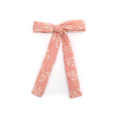 China Comfy Soft Cotton Printed Fabric Ruffle Clips With Long Tail Girls Hair Accessories Fashion Summer Headbands for sale