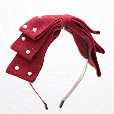 China Winter girls cozy soft layors bow with pearl headband fashion hair accessories for sale