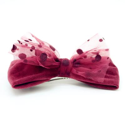 China Comfy Soft Tulle Dots Winter Two Layer Velvet Hair Accessories Bows Stunning Girls Tie Clips for sale