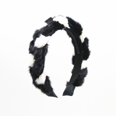 China Winter Cozy Soft Fur Braided Stunning Hair Bow Girls Bow Headband Accessories Double Layers Flat Headband Girls Big Hair Bow for sale