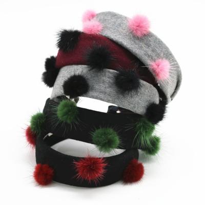 China NEW WINTER STYLE Flat Design Cozy Soft Woolen Fabric With Fur Pompom Fashion Girls Headbands Hair Accessories for sale