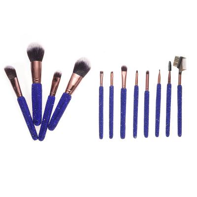 China Angular Blush Crystal Handle Diamond Makeup Brushes Custom 12pcs Glitter Makeup Brush Set Cute Makeup Brush Set for sale