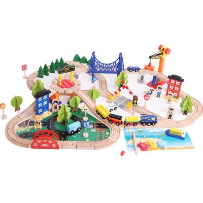 China Slot Toy High Quality Wooden Small Track Train Kids Puzzle DIY Building Blocks Fishing Track Toys for sale