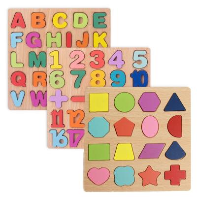 China Wholesale Wooden 3D Puzzle Digital Shape Letter Matching Board Children's Border Grab Educational Toys L-003 for sale