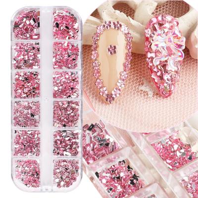 China Hot Widly Style Nail Accessories ins12 Grid Love Star Resin Irregular Shape Diamond Nail Sticker Diamond Nail Glass Rhinestons for sale