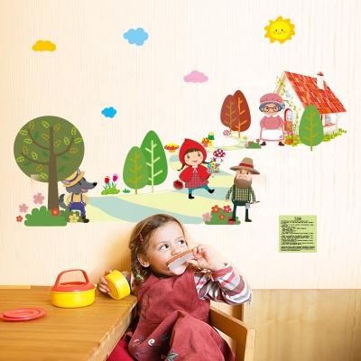 China WALL Little Hood Kids Education Wall Decal STICKER SK9258 girl cartoon stickers red riding children for sale