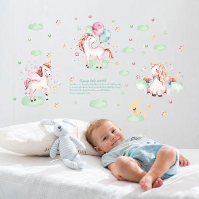 China No Remaining Babies SK7163 Room Decoration Wall Sticker Fantasy Cartoon Unicorn Bedroom for sale