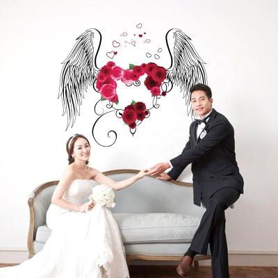 China WALL STICKER SK9089 Love Couple Angel Home Decor Romantic Rose Love Heart Wall Sticker for sale