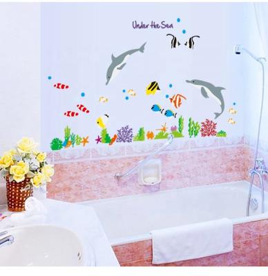 China WALL STICKER AY752 Fish Wall Sticker Adesivo Parede Wandsticker Tropical Cartoon Dolphin Bathroom Tile Stickers for sale