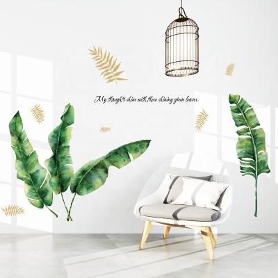 China No Residue Large Leaves SK9359 Modern Nordic Style Remaining Wall Decal Green Leaves Duvar Sticker for sale