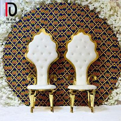 China Modern Wedding Banquet Silver And Gold Bride And Groom High Back Chair With Arms for sale