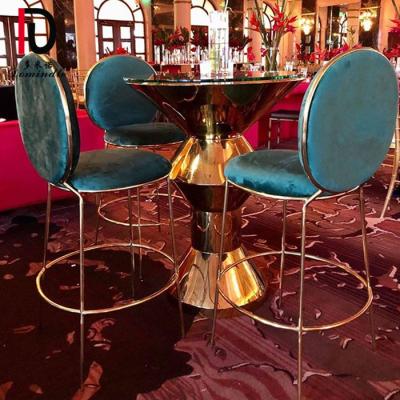 China Wedding Modern Chic Comfortable Gold Stainless Steel Bar Stool With Velvet Pads for sale