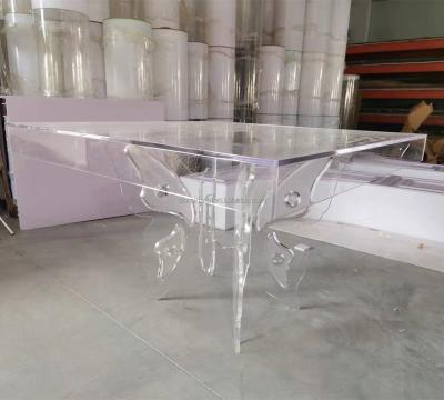 China Eco-friendly Butterfly Transparent Plastic Detachable Base Hotel Wedding Square Clear Crystal Table for sale