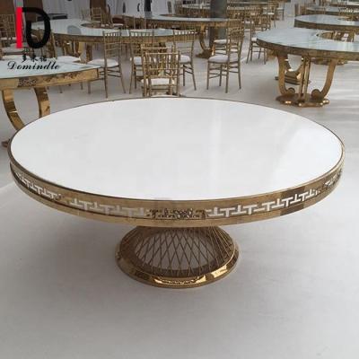 China Modern Dubai Gold MDF Top Titanium Stainless Steel Round Wedding Dining Table for sale