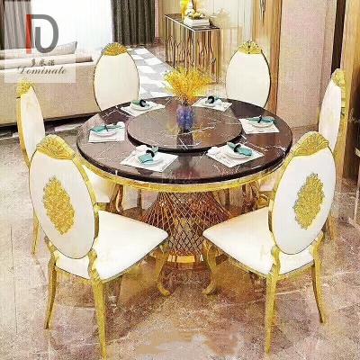 China Modern Used Stainless Steel Hotel Round Tables Marble Top Leg Designs For Dining for sale