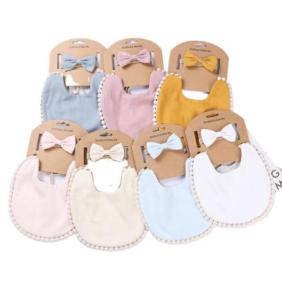 China Brand New BPA Free Baby Saliva Towel Headband Set Solid Color Bamboo Fiber Cotton Children's Bib Bib For Baby for sale