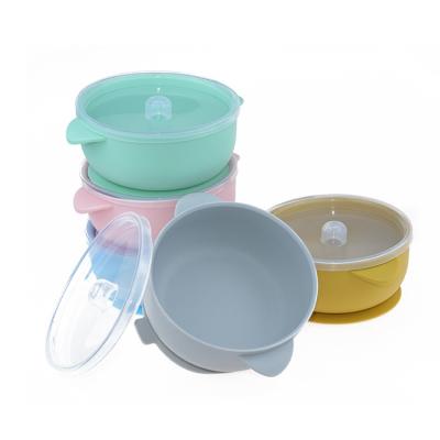 China BPA Free Food Grade Children's Tableware Silicone Feeding Bowl With Lid Anti-fall Suction Cup Bowl Silicone Baby Bowls for sale