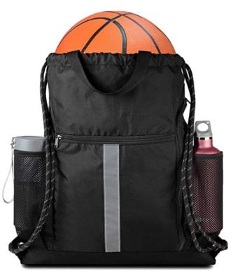 China Drawstring Closure Drawstring Backpack Sports Gym Bag with Shoe Compartment and Two Water Bottle Holder for sale