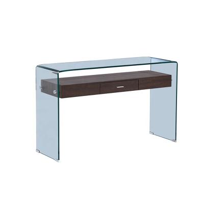 China Bazhou Kailide Design Bent Glass Morden Side /Console Glass Home Furniture Tempered Table With MDF Drawer Shelf for sale