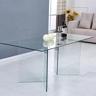 China Hot Sale Tempered Glass Living Room Furniture Rectangle Glass Dining Table With V Shape Glass Frame for sale