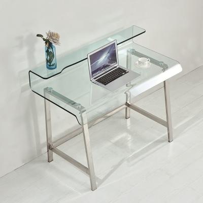 China Moder Home Office Glass Furniture Folded Physical Channels Common Table Computer Glass Desk With Stainless Steel Legs for sale