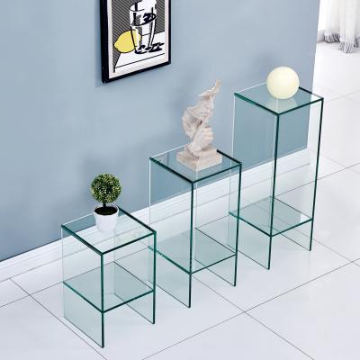 China Modern Outdoor Clear Glass Flower Table 3 PC Rack Design for sale