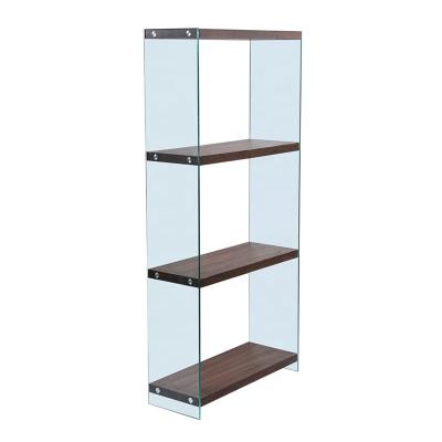 China Hot sale modern decoration living room furniture 3 tier tempered hot leaning bookcases/storage rack/storage shelf glass designs for sale